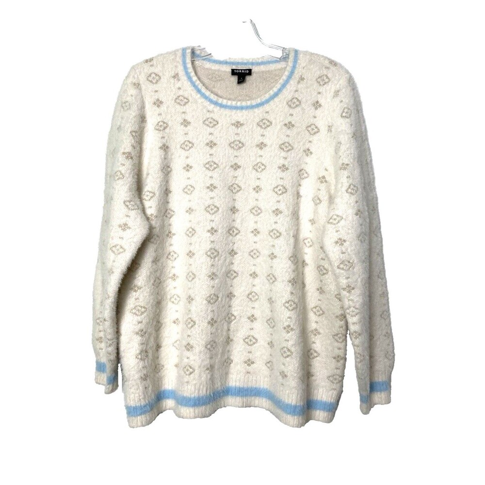 Torrid Sweater Plus Size 1 Beige Super Soft Plush Women's Diamon Print